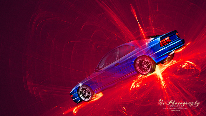 Auto - blau, Feuer